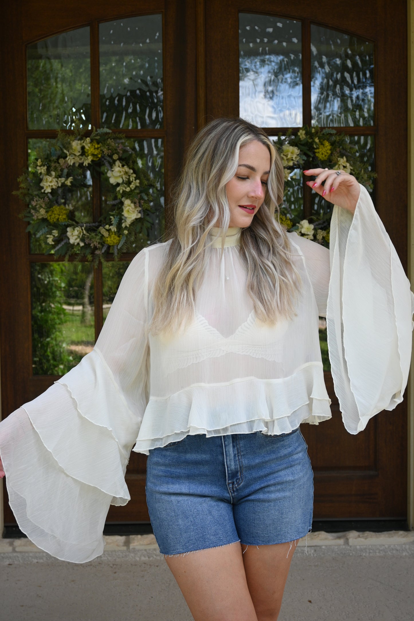 Ivory Dreamer Bell Sleeve Top
