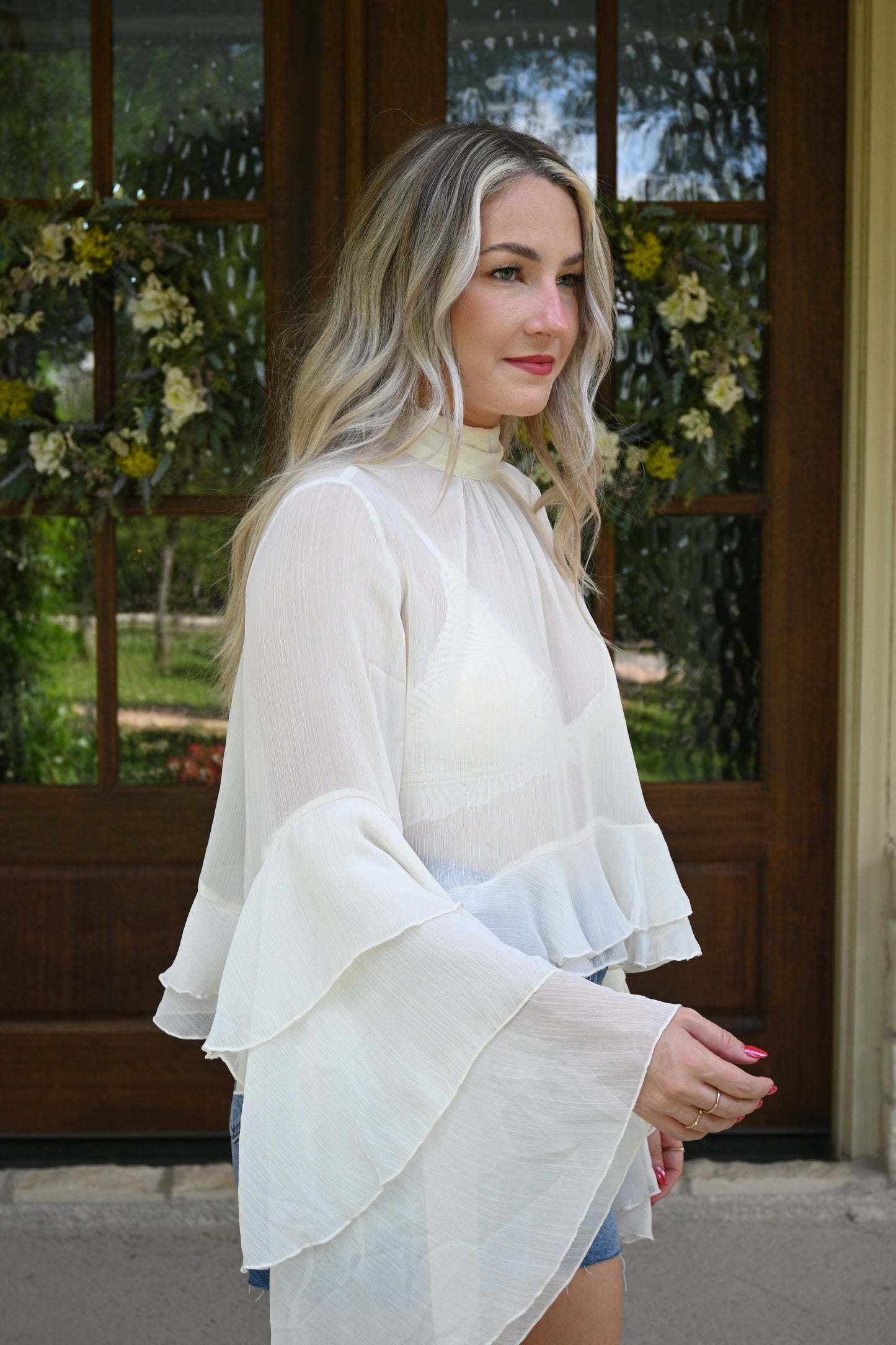 Ivory Dreamer Bell Sleeve Top