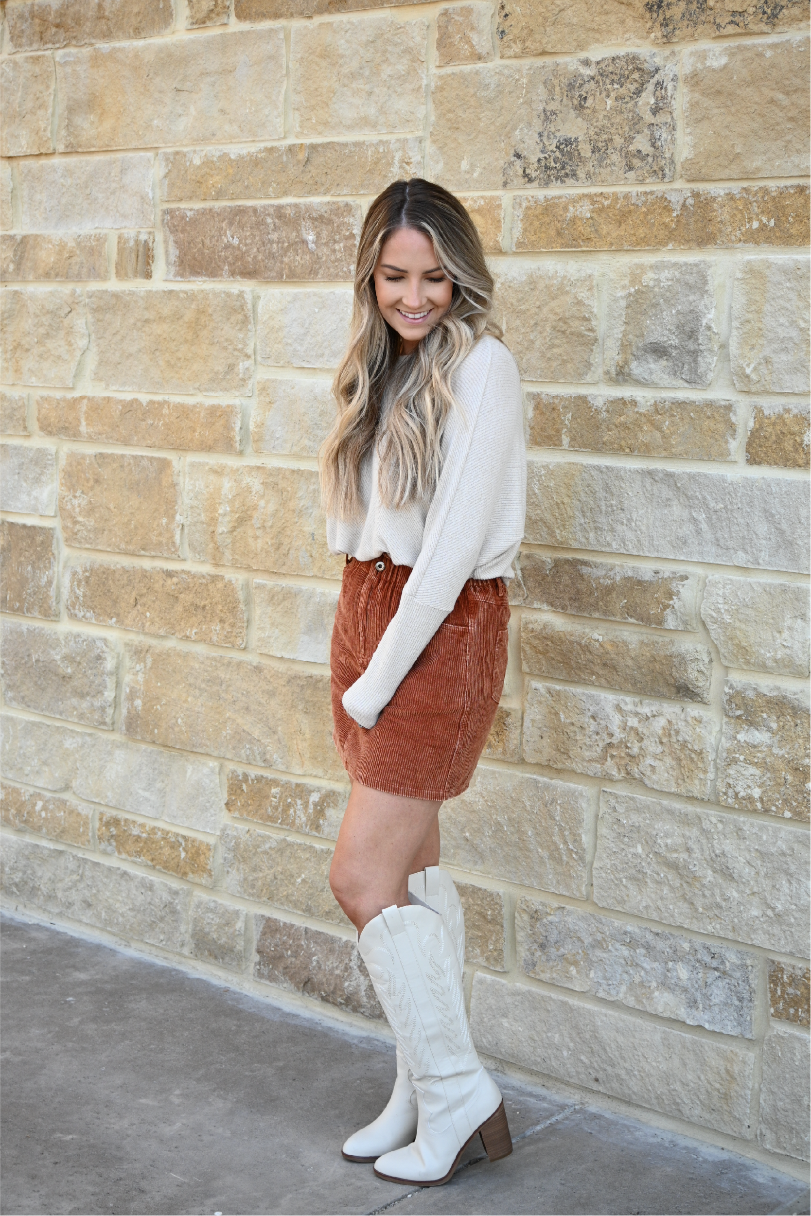 Washed Corduroy Paper Bag Skirt